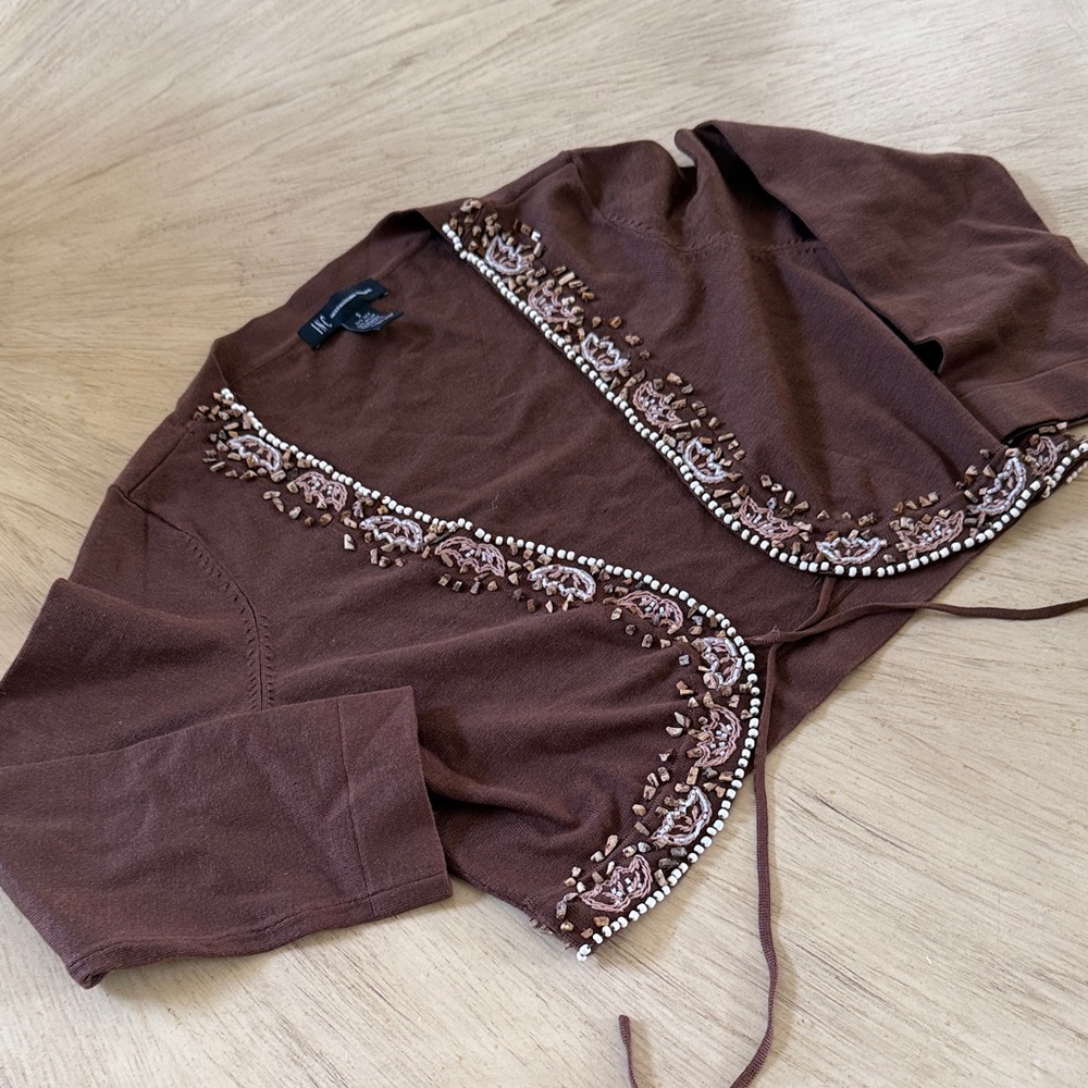 INC International Concepts Brown Silk Blend Cropped Cardigan